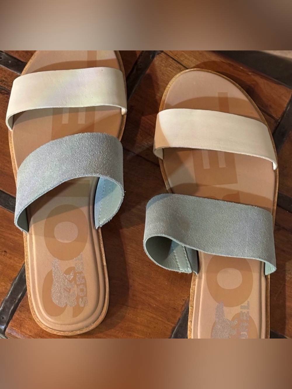 Sorel Cream & Blue Gray 2-Strap Sandal Slide